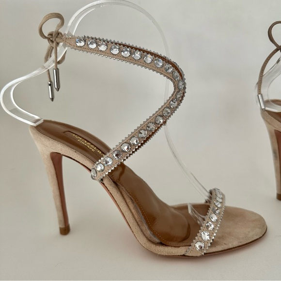 Aquazzura Sweet Lover 105 Crystal Sandals in Nude 37.5 - Picture 3 of 7